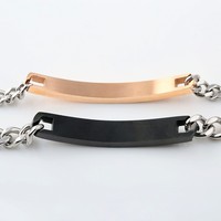 Bracelet ajustable en acier inoxydable plaqué argent bicolore avec logo gravé, style art populaire européen et américain, écologique, idéal pour les mariages
