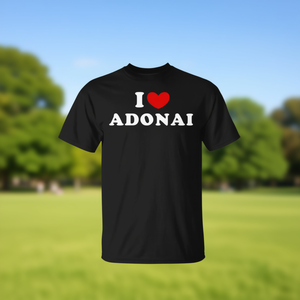 T-shirt I Love Adonai nera unisex per adulti taglia media - Product Image 3
