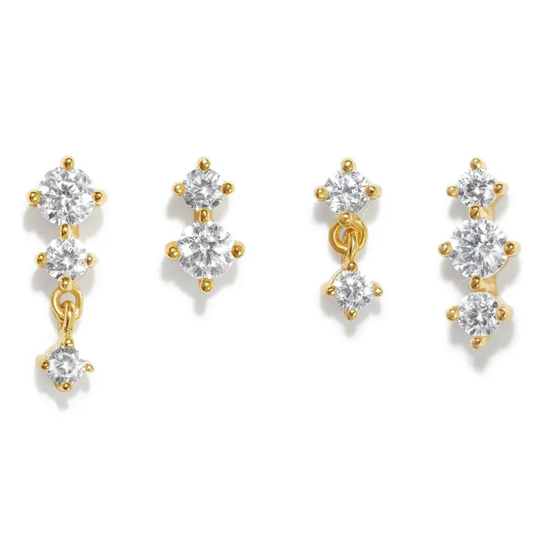 Gemnel Dagelijkse Slijtage 18K Vergulde 925 Sterling Zilveren Kristal Diamant Zirkoon Stud Bridal Earring Set