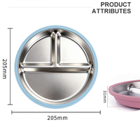 Assiette à ventouse sans BPA à 3 compartiments pour tout-petits, noyau en acier inoxydable, anneau extérieur en silicone LFGB
