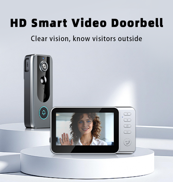 Hot Selling Two Way Audio Motion Detection Rechargeable Battery 4.5inch Screen Wireless Smart Video Doorbell