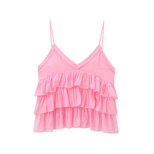 QSY 2025 Spaghetti Strap Front R Ffle Color Rosa Venta caliente Cas Al Fashion Tank Top para mujer - Product Image 1