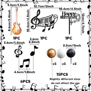 Topper de gâteau de <span class=keywords><strong>guitare</strong></span> d'<span class=keywords><strong>anniversaire</strong></span> sur le thème de la musique de luxe réutilisable 24 pièces/ensemble pour la fête des musiciens - Product Image 2