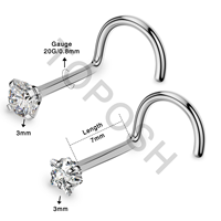 Cincin Hidung Titanium G23 20g Bentuk S Berlian Zirkonia Kubik 2mm Perhiasan Tindik Hidung 20 Gauge Stud Hidung Model Corkscrew
