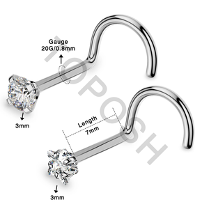 G23 टाइटेनियम 20g नाक स्क्रबिंग s-आकार 2 मिमी हीरे घन ज़िरकोनिया नाक भेदी गहने 20 गेज नाक कॉर्कस्क्रू स्टड - Product Image 5