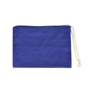 Pochette à maquillage bleue imperméable avec fermeture éclair, petite pochette à accessoires, pochette à maquillage en velours personnalisée BSCI, pochette à maquillage portable plate - Product Image 2
