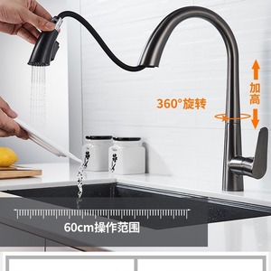 ก๊อกน้ำห้องครัวแบบดึงออกได้ Chenlu สีเทากันเมทัล พร้อมหัวฉีด วัสดุเซรามิก ติดตั้งบนเคาน์เตอร์ - Product Image 2