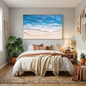 Peinture abstraite de plage lumineuse, art mural, décoration intérieure, œuvre d'art texturée faite à la main pour le salon, la chambre à coucher, le bureau, arts décoratifs - Product Image 3