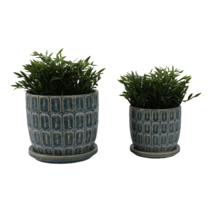 Set di Vasi in Ceramica Stoneware con Sottovaso, Design Texturizzato per Patio, Giardino e Arredamento Casa - Product Image 2