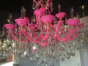 Lampu gantung kristal merah muda kontemporer pencahayaan lampu kristal merah muda lampu dekorasi panggung lampu gantung lilin