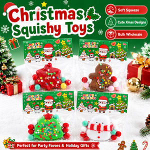Christmas Squishy Stress Relief Toys Soft Holiday Fidget Toys with Cute Xmas Designs for Kids Party Gifts Wholesale - Product Image 1