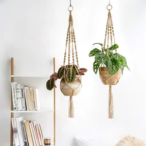 Dropshiping 4 Pcs Macrame Plant Hangers Pendurado Plantador Cesta Decorativa Flower Pot Holder Juta Rope para Indoor Outdoor