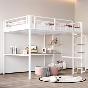<span class=keywords><strong>Lit</strong></span> <span class=keywords><strong>mezzanine</strong></span> moderne en métal 90x200cm multifonctionnel avec <span class=keywords><strong>bureau</strong></span> <span class=keywords><strong>et</strong></span> étagères blanc (sans matelas) pour chambre <span class=keywords><strong>et</strong></span> usage scolaire - Product Image 3