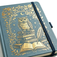 Carnet de notes A5 en cuir PU rigide avec logo personnalisé, motif hibou doré vintage, idéal comme cadeau