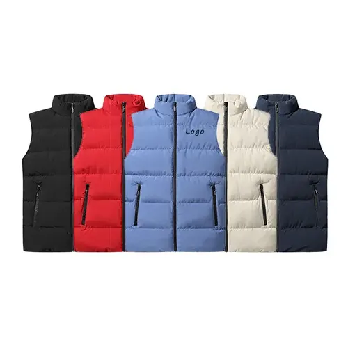 New Design In Stock Fashion Winter Blue Down Soft Shell Thickened Zipper Sleeveless Plain Premium Jacket Quilted Men Vests