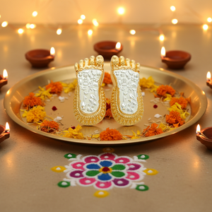 Par de Padukas de Lakshmi de Madera Hechos a Mano de Primera Calidad |   Regalo Espiritual Sagrado para el Hogar, Templo, Oficina, Pooja, Diwali y Bodas - Product Image 3