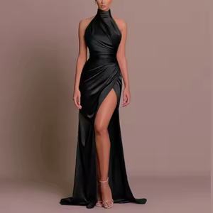 ชุดเดรสผ้าซาตินดีไซน์ใหม่ ราคาประหยัด คุณภาพสูง คอตั้ง แขนกุด ทรงยาว เซ็กซี่ ผ่าข้าง สำหรับงานกลางคืน ผู้หญิง - Product Image 5