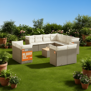 Set Divano da Giardino in Rattan Beige, Arredamento da Esterno con Cuscini in Schiuma ad Alta Densità, Design Contemporaneo Impermeabile - Product Image 2