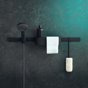 Étagère de rangement murale pour salle de bain avec porte-savon et porte-brosse à dents – Organisateur de salle de bain noir peu encombrant - Product Image 6