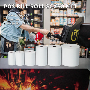 โรงงานยูนิฟอน ขายส่งกระดาษม้วนความร้อนสำหรับเครื่องบันทึกเงินสดแบบชั้นเดียว ขนาด 3 1/8 x 230 มม. 80x80 มม. - Product Image 2