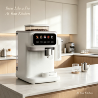 Machine à café expresso Anbolife 2 en 1 électrique 20 bars en acier inoxydable avec moulin intégré, écran tactile, préparation chaude/froide, laitier amovible