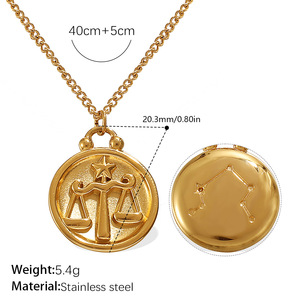 Collier pendentif vintage avec signe du zodiaque en relief, collier minimaliste de luxe en acier inoxydable polyvalent pour femmes - Product Image 4