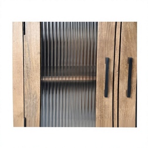 Aparador de Madera de Mango con Puertas de Vidrio y Tiradores Metálicos, Mueble de Almacenamiento para Sala de Estar - Product Image 5