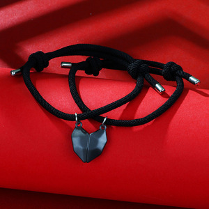 Jual Panas Gelang Pasangan Tali Tahan Lama Buatan Tangan Modis Gelang Pasangan <span class=keywords><strong>Magnet</strong></span> Setengah Cinta Hati untuk Pasangan/Teman Terbaik - Product Image 3