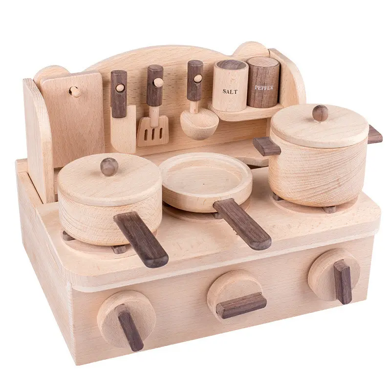 Wooden Kitchen Simulation Play House Gas Stove Mini Stove Children Kitchenware Early Education Kitchenware Set Toy For Kids