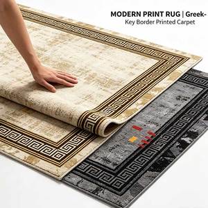 Tapis d'appoint vintage moderne imprimé, fabriqué à <span class=keywords><strong>la</strong></span> machine, en polyester écologique, à motif clé grecque, texture vieillie, pour salon, personnalisable - Product Image 1