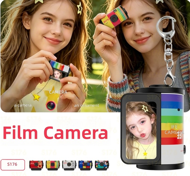 S176 Retro Mini Digital Camera for 1080P HD Video Recorder Keychain Portable Digital Tiny Camera with Necklace for Students