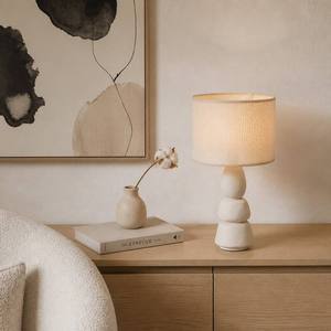 Lampe de table en céramique empilée effet galets, finition sable mat, abat-jour en lin tissé, style Japandi Wabi-Sabi Nordique, chambre, salon, E27 - Product Image 3