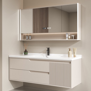 New bathroom cabinet combination modern minimalist bathroom ceramic integrated basin washbasin wash basin smart set - Product Image 3