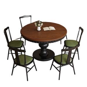 Table à manger ronde en bois massif de style américain vintage avec grain de bois de frêne, design français, pour petites maisons et appartements - Product Image 5