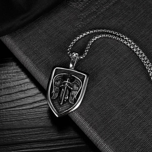 Gioielli Vintage in <span class=keywords><strong>acciaio</strong></span> inossidabile angelo di scudo ala croce collana uomo - Product Image 4