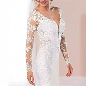 Pizzo 2024 Appliques abito da sposa lungo Boho con strascico bianco pizzo di lusso da sposa sirena da spiaggia abiti da sposa per la sposa - Product Image 4