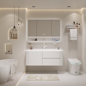 Modern Design Bathroom <strong>Sink</strong> with Cabinet Set Waterproof Marble Vanity Storage <strong>Cupboard</strong> Including Bathroom Mirror and Wash Basin - Product Image 5