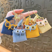 Portefeuille mignon en forme de hibou, porte-clés en cuir, mini sac pour écouteurs, pochette à monnaie, porte-clés