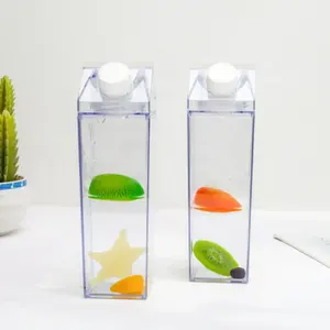Botella de agua de cartón de leche transparente de plástico creativo cuadrado Custom500ml 1000ml con tapa