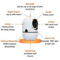 Cámara de Seguridad Inteligente SIXWGH PTZ para Interiores, 2MP CMOS PTZ IP65, Audio Bidireccional, Visión Nocturna, Detección de Movimiento por IA, para la Seguridad del Hogar