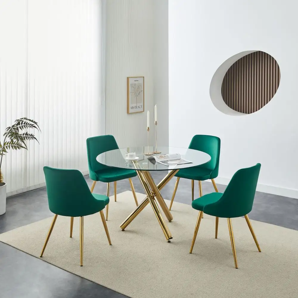 Gute Qualität Glasplatte Bankett Esstisch und Stühle Set Modern Black 6 Sitze Solider Küchentisch für Esszimmer Set