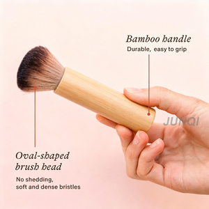 Pinceau de maquillage Kabuki en <span class=keywords><strong>bambou</strong></span> ultra doux avec logo personnalisé, à tête plate, pour autobronzant, fond de teint, fard à joues, bronzer, poudre libre et corps - Product Image 5