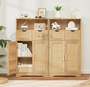 Mueble <span class=keywords><strong>de</strong></span> Almacenamiento con 2 Cajones y Estantes Ajustables, Aparador <span class=keywords><strong>de</strong></span> Ratán para Sala <span class=keywords><strong>de</strong></span> Estar, Cocina, Oficina en Casa - Product Image 2