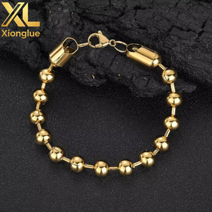 Wholesale Fashion Hip Hop Stainless Steel Gold Plated Geometric Ball Bead Link Chain Bracelet Jewelry for Women <b>Men</b> - Product Image 2