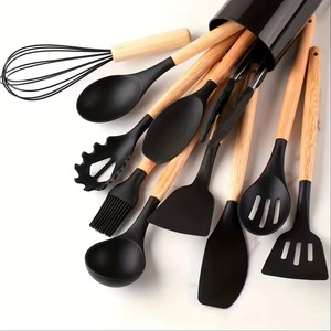 <b>Silicone</b> Kitchen Tool Set Wooden Handle Heat Resistant Non Stick Spatula Whisk Spoon Scraper <b>Baking</b> Cooking Utensils - Product Image 3