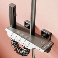 Ensemble de douche thermostatique intelligent 2024 avec affichage numérique LED noir, système de robinet de douche de bain à effet pluie SPA