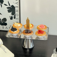Support à gâteau rectangulaire en métal argenté à plusieurs niveaux avec tige dorée, plateau de présentation de desserts de luxe écologique pour mariage, fête, thé de l'après-midi