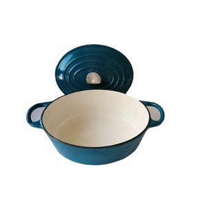 Four néerlandais rond couvert <span class=keywords><strong>en</strong></span> <span class=keywords><strong>fonte</strong></span> émaillée pré-assaisonnée avec couvercle, Casserole, ustensiles de cuisine, four français, four néerlandais blanc - Product Image 6