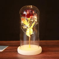 CLTF Romantis 24k Gold Foil Glass Cover LED Hiasan Bunga Mawar Bunga Mawar Awet dalam Kubah Kaca Hadiah Hari Valentine