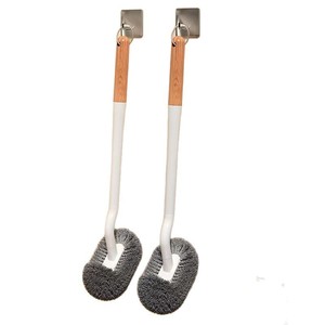 Brosse de toilette flexible à tête plate avec manche en bois, facile à nettoyer pour une utilisation en salle de bain - Product Image 4